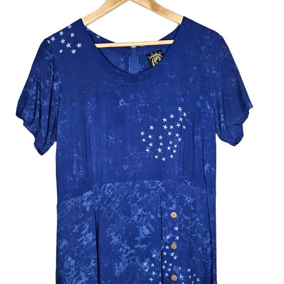 COCO INTERNATIONAL Maxi Dress Short Sleeve Stars Celestial M Whimsy Handmade - Picture 2 of 8